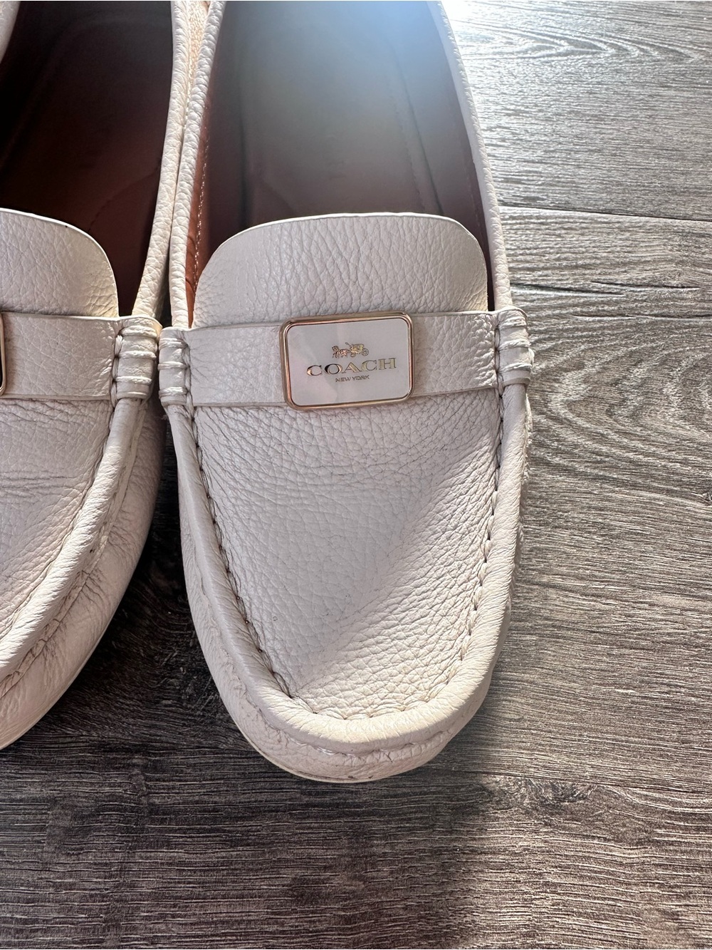 Coach White Pebbled Leather Penny Loafers with Gold Accent - Picture 2 of 7